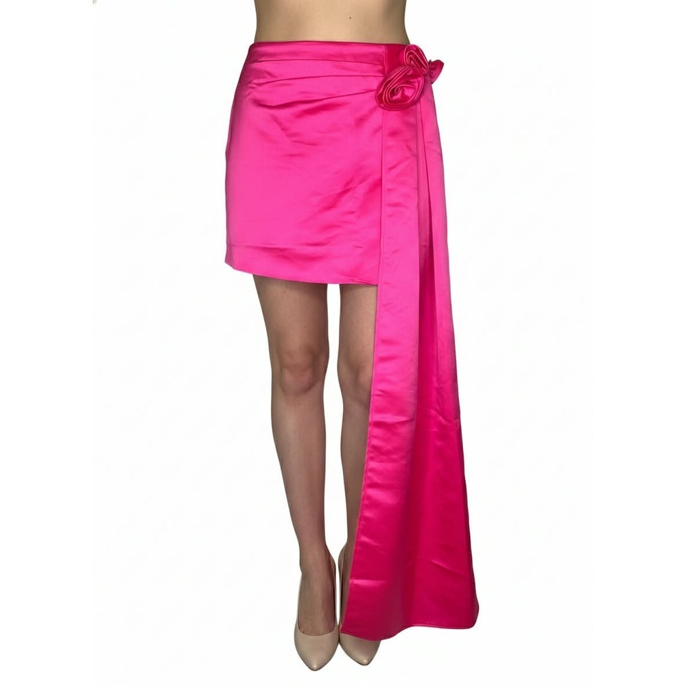 NEW L' Atiste Satin Mini Skirt in Hot Pink rosettes sash size medium barbiecore